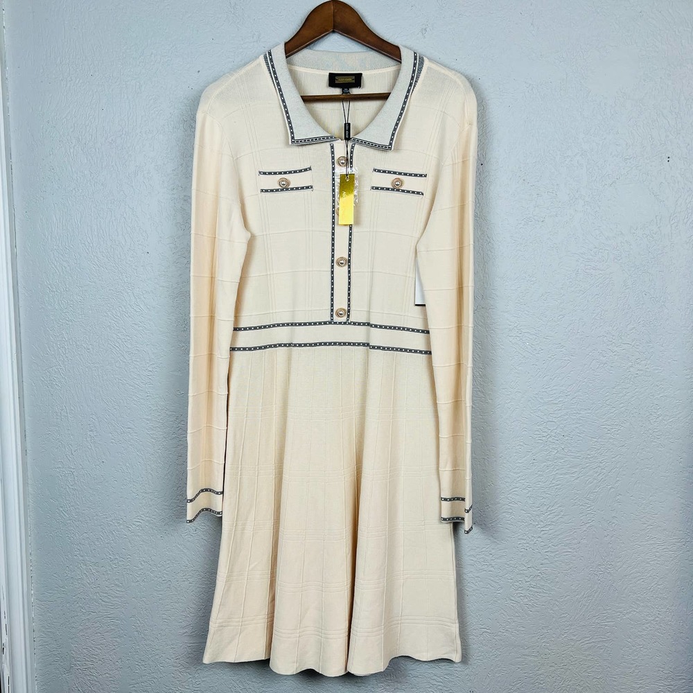 NEW! Alexia Admor Knit Bianca Shirt Dress Pearl Button Detail Collar Modest - XL